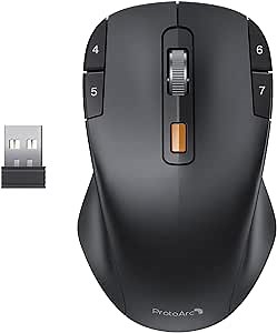 Wireless Macro Mouse, ProtoArc EM12 2.4G Ergonomic Mouse with 8 Programmable Buttons, Type-C Rechargeable Mouse, 2400 DPI, Symmetrical Computer Mouse for Laptop PC Mac, for Right & Left Hand Black