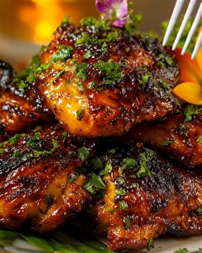 Sticky-Sweet Huli Huli Chicken That Tastes Like a Hawaiian Sunset Ingredients: 2 pounds bone-in, skin-on chicken thighs 1/2 cup soy sauce 1/4 cup brown sugar 1/4 cup ketchup 1/4 cup pineapple juice ...... Full Recipe in Coʍmеոτ 💬 | Food Lovers