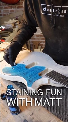 Sanding back and first application of Blue stain | Staining fun with Matt #stunningstains #luthier