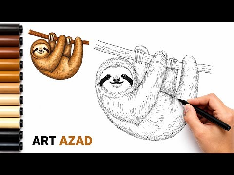 How to Draw a Sloth with Marker Pens | Easy Stencil Art Tutorial