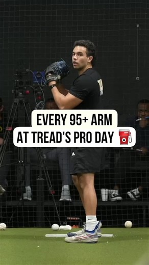 TREAD ATHLETICS on Instagram: "Pro Day featured some firepower. 🔥⁠ ⁠ Check out the 25+ Tread athletes who threw over 95 mph in the event. 👀⁠ ⁠ You’ll notice a ton of different arm slots and body types, but what’s in common among hard throwers? Generally: -Arms relatively on time at landing -Trunk closed, pelvis clearing at landing -Trunk leading the way, arm pulling from behind -Arm unwinding in plane, passing through ~180 degrees of layback -Explosive trunk rotation and decel -Grunting Yes, m
