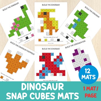 Dinosaur Snap Cubes Mats, Connecting Cubes, Fine Motor Skills, Counting Activity