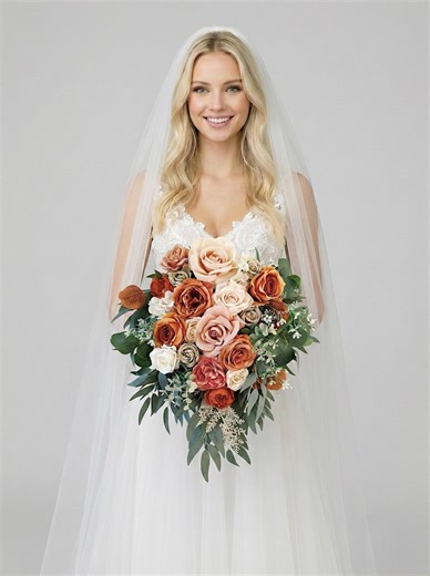 Bridal Bouquet, Cascading Bouquet, Orange Bridal Bouquet, Terracotta Wedding Bouquet, Wedding Bouquet, Rustic Bouquet - Etsy
