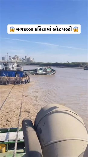 A video has gone viral on social media after a boat capsized in the Magdalla sea. According to information, six people were onboard the boat at the time of the incident. All passengers jumped into the water and managed to save their lives. Nearby boats rushed in, safely rescuing everyone. Thankfully, no injuries or loss of life have been reported in this incident by authorities after initial assessment. मगदल्ला समुद्र में नाव पलटने का वीडियो सोशल मीडिया पर वायरल हो गया है। जानकारी के अनुसार नाव 