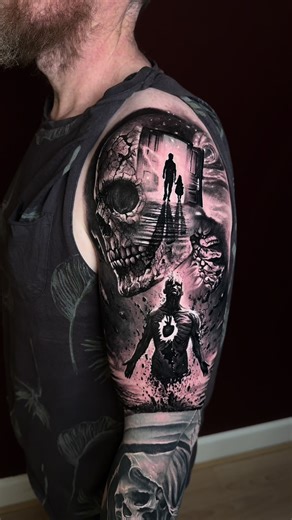 Overcoming darkness sleeve in progress ! Ready for another year of elevation ! #tattoo #realistictattoo #tattooideas #horrortattoo #tattoos