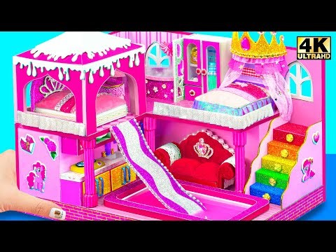 How to Make 2-Floor Pink Doll Castle with Two Princess Bedroom and Pink Pool ❤️ DIY Miniature House
