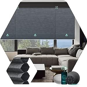 Yoolax Motorized Cellular Shades Compatible with Alexa, Blackout Motorized Blinds Smart Honeycomb Shades for Windows, Automatic Blinds with Remote Custom Size (Blackout Texture Dark Grey)