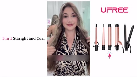 Ufree 5 in 1 Curling Iron Set with Flat Iron, 0.35"-1.25" Ceramic Barrels