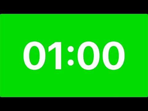 1 Minute Green Screen Timer with White Clock | Chroma Key (White Numbers) | No Ads & Free to Use