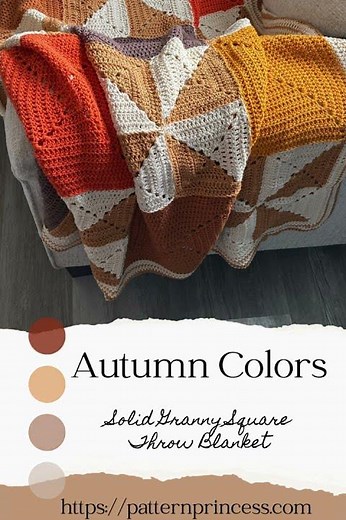 Autumn Colors Solid Granny Square Throw Blanket Free Crochet pattern #crochet