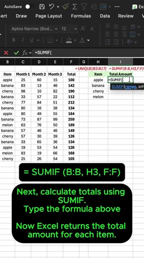 Summarize Data with UNIQUE + SUMIF in Excel | Intermediate Excel 201 #exceltips #exceltricks #excel