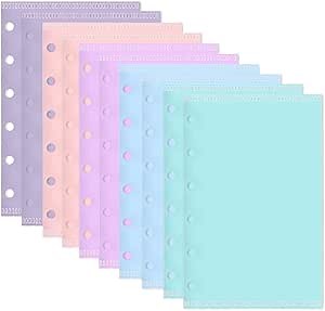 Mogoostry A7 Cash Envelope Binder Pockets 10pcs 5 Color A7 Binder Inserts Pockets Zipless Binder Divider with Pocket Side Open Plastic Binder Folder Organizer