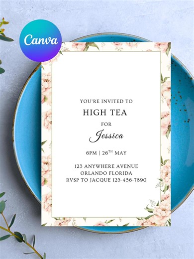 High Tea Invitation Template - Personalize With Canva [HT01] - Etsy