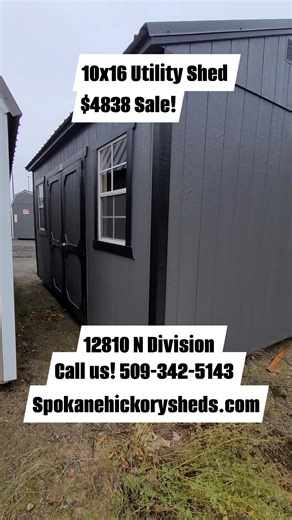 New arrival! This 10x16 Side Utility Shed with 8ft Walls is a classic wood shed with double barn doors for easy in and out! Gray colored paint with tricorn black trim- we use Sherwin Williams paint. Great to store everything you can think of. We have been designing a lot of custom builds lately too. Just ask! 😃 Come see all the sheds in person. We are next to McDonald's & Ace Hardware @ Wandermere. Old Hickory is a company you can trust. A tradition of Mennonite Craftsmanship with superior qual