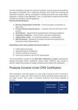 BIS CRS Certification for Electronic Product