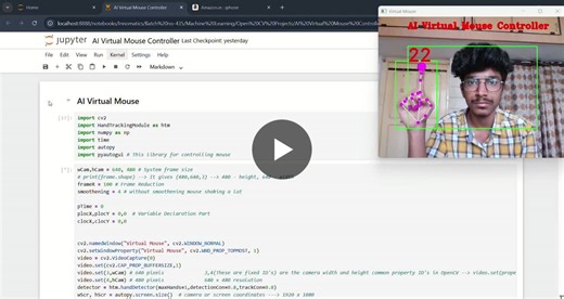 #artificialintelligence #computervision #python #opencv #mediapipe #aiprojects #gesturecontrol #virtualmouse #machinelearning #deeplearning #datascience #innomaticsresearchlabs | Boddu Chaitanya