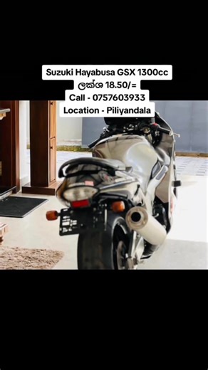 Suzuki Hayabusa GSX 1300cc ලක්ශ 18.50/= Call - 0757603933/ 0721059512 Location - Piliyandala •Smooth engine🌟 •EFI ⛽️ •New battery 🔋 •New coolent❄️ •DID chain ⛓️ •Brakes: Dual front hydraulic discs with 6-piston😎calipers and a single rear disc with a 2-piston caliper. •Engine Type: 4-stroke, four-cylinder, liquid-cooled, DOHC, 16-valve. •Fuel System: Keihin/Denso Fuel Injection system.💉⛽️ Transmission: 6-speed constant mesh manual transmission.⚙️ •Suspension (Front):telescopic forks. Suspensi