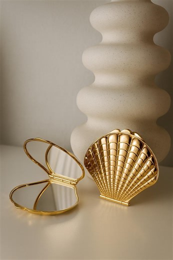 Gold Compact Mirror: Seashell Pocket Mirror Personalized Gift for Her - Etsy