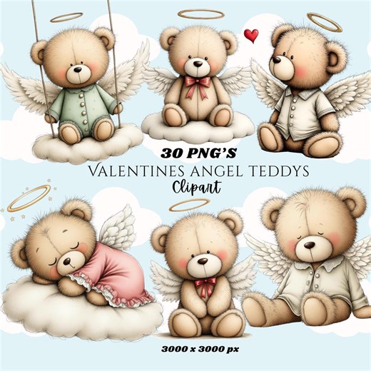 Valentine Angel Teddy Bear Clipart: 30 PNG Bundle (digital Download) - Etsy