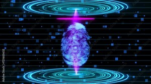 Digital futuristic Biometrical Finger Print Scanner With HUD Ligh Animation, Biometric Fingerprint Scanner System, Fingerprint Scanner Hud Animation Technology Background. Abstract Futuristic Animatio Stock Video