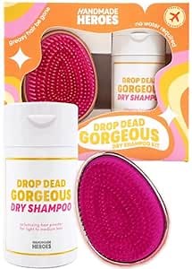 Handmade Heroes Non Aerosol Dry Shampoo Volume Powder 100% Natural & Vegan Volumizing Hair Powder For Light Hair and Blonde (Dry Shampoo and Brush Kit)