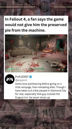 In Fallout 4, a fan says the game would not give him the preserved pie from the machine. #fallout4