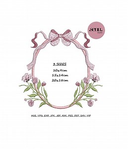 Floral Oval Wreath Crest Embroidery Design – Rose Bow Machine Embroidery File (instant Download) - Etsy