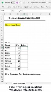 35K views · 217 reactions | Create Age Groups or Slabs in #Excel 365 - Formula or Pivot Table Helper Column =TEXT(FLOOR(C14:C22,10)+1,"00")&"-"&TEXT(FLOOR(C14:C22,10)+10,"00") =SORT(LET(slabs,UNIQUE(D14#),counts,MAP(slabs,LAMBDA(s,COUNTIF(D14#,s))),HSTACK(slabs,counts)),1,1) | Excel Basement | Facebook