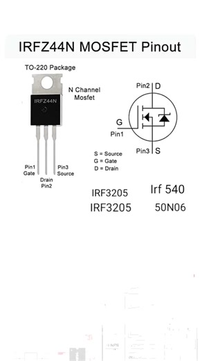 Irfz44n mosfet pinout #electrcal #experiment #electronic #mosfet #pinout #circuit #digram