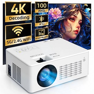 Projector with WiFi and Bluetooth 5.2, Support 4K 1080P Video Projector with HDMI for Home Theater/Bedroom/Outdoor