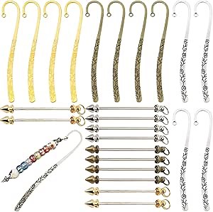 12 Pcs Beadable Bookmarks DIY Metal Blank Bar Bookmark for Beads Metal Bookmark Hairpin Hook Carved Antique Vintage Bookmarks Gift for Book Lovers Student Teacher Office Supplies