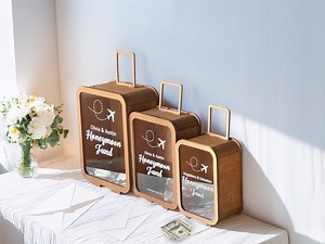Personalized Wood Acrylic Honeymoon Fund Box Suitcase Style Wedding Card Holder Boho Gift Money Box for Newlyweds- US Duty Free! - Etsy
