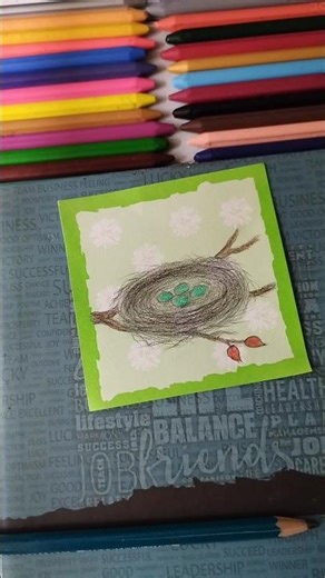 bird nest with eggs drawing on sticky notes🪺#ytshorts #art #crayonart #pencildrawing #stickynote