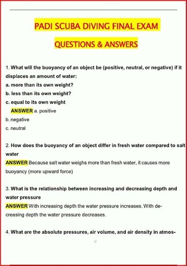 Padi Scuba Diving Final Exam Actual Questions And Answers La video