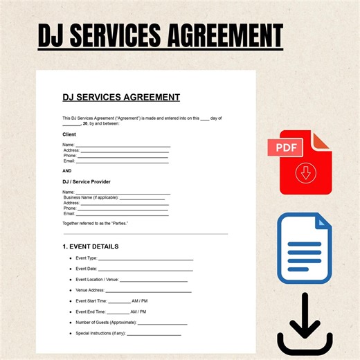 DJ Services Agreement Template | Disc Jockey Event Contract | Editable PDF Word - Etsy