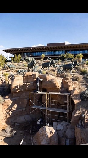 10K views · 131 reactions | #3 rebar, 12” on center, hand-sculpted concrete disguised as ancient desert boulders, mesquite trees, ocotillo, and creosote all around. It feels like Jurassic Park and Mars had a baby. No tickets. No gates. Just you, the sunset, and 130+ life-size metal monsters roaming free across the desert floor. #BorregoSprings #DesertArt #RicardoBreceda #HiddenCalifornia #AnzaBorrego #BronzeSculptures #DesertVibes #CaliforniaRoadTrip | Matrix Concrete Artisans Inc | Facebook