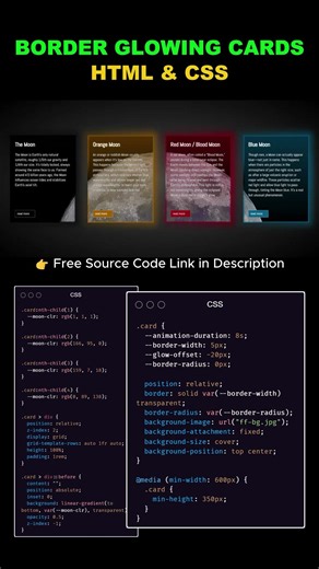 Border Glowing Cards in HTML & CSS | Free Source Code