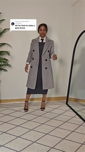 Styling a Grey Dress for Office Wear: Black Blazer, Checked Blazer, or Grey Long Coat?