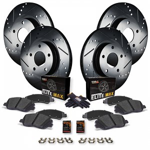 MAX Advanced Brakes - Brake Kit For 2005-2023 Chrysler 300 (3.5/3.6L AWD, 5.7L Engine) | Carbon Ceramic Brake and Rotor Kit Front and Rear | Daily Performance Drilled Slotted Brake Rotors