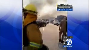 NORTH FIRE UPDATE: A video captured the frantic moment a motorist was told to abandon his vehicle on the 15 Freeway in the Cajon Pass. abc7.la/1RFgzys | ABC7