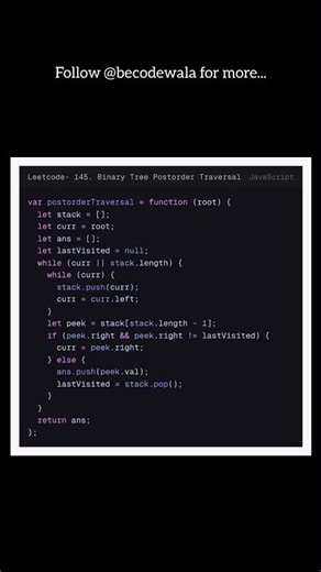 LeetCode 145 🚀 Postorder Traversal in 1 Stack (No Recursion)