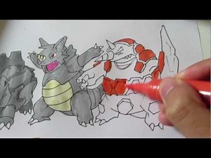 How to draw Pokemon: No.111 Rhyhorn, No.112 Rhydon, No. 464 Rhyperior