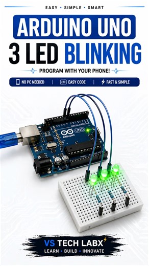 💡 Arduino UNO 3 LED Blinking Code | Mobile Programming Using ArduinoDroid