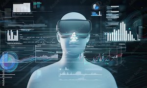A person wearing a VR headset immersed in a data-rich environment, highlighting the potential of VR in data visualization and analysis.