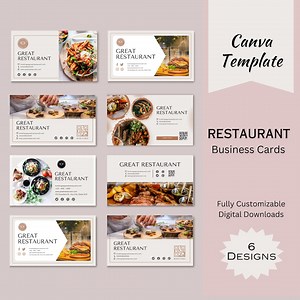 Restaurant Business Card Template, QR Code Modern Printable Card, Food Service Marketing, Editable Small Business Calling Card Canva - Etsy