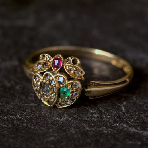 Antique Art Nouveau English 18K Gold Emerald Ruby Diamond Entwined Hearts Ring - Etsy