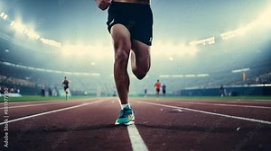 Athlete running on track. slow motion runner at the start close-up in at the stadium professional runner athletic 4k video sports