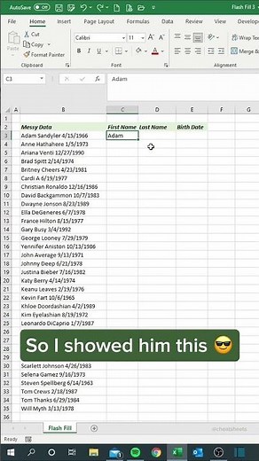 Flash Fill in Excel 🔦 #excel