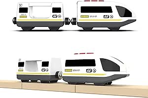 Electric Wooden Train Set with Magnetic Connectors – Battery-Powered Motorized for Toddlers & Kids | Compatible with Thomas Brio | Bullet Train Design Powerful Engine (Battery not Included)