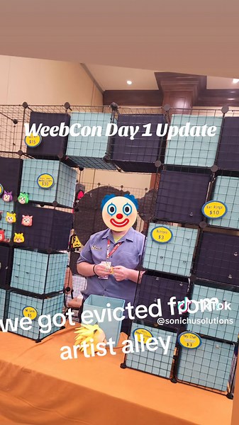 We will now be in the 18 vendor room, allegedly! So far haven't had any updates and the room hasn't been set up yet but if it happens we will be there! #weebcon2024 #artistalley #sonichu #chrischan